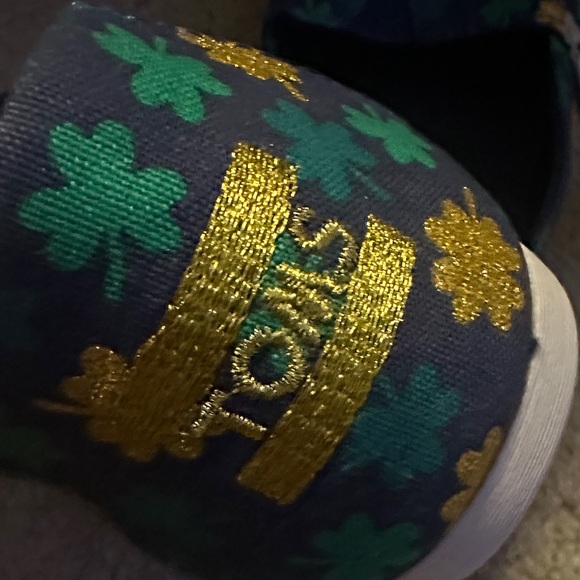 TOMS Navy Slip-Ons with Green and Gold Floral Accents - Picture 5 of 6